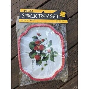 2 VTG 1970s Strawberry Snack Trays Tin Metal Made in Japan NEW!